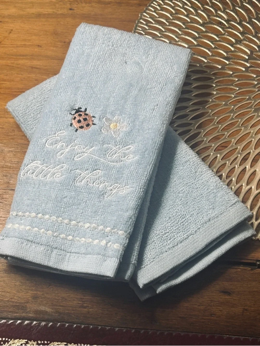 Plush Terry Finger Tip Hand Towel Lady Bug Little Things Daffodil Set of 2